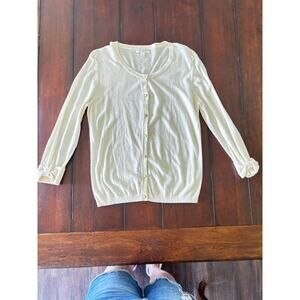 Banana Republic Women’s Large Cream Cotton Cardigan Gold Buttons Bow Sleeve